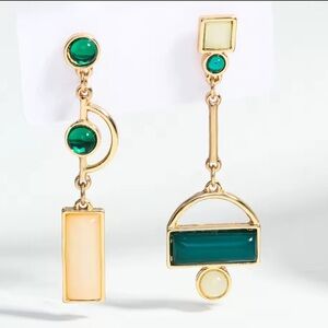 Anthropologie Gold and Green Asymmetric Earrings